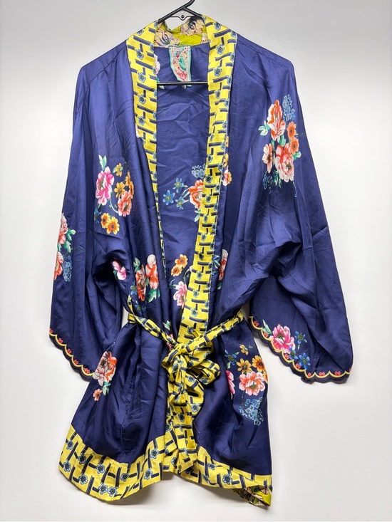 Johnny Was Other - Johnny Was Navy Silk Floral Embroidered Robe Size L